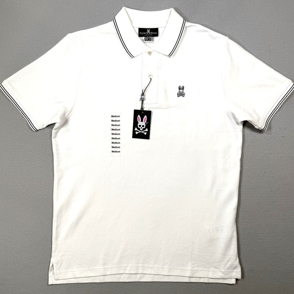 Psycho Bunny Landon Pima Cotton Tipped Regular Fit Polo Shirt white 5/M $105